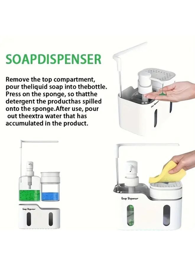Black 4 in 1 Kitchen Soap Dispenser Set with Sponge Rack Heavy Duty Plastic Sink Organizer - Image 5